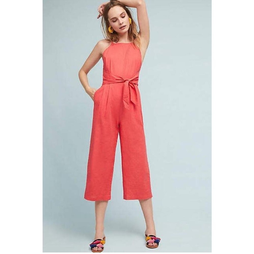 Anthropologie Greylin Coral Tied Linen Sleeveless Jumpsuit S